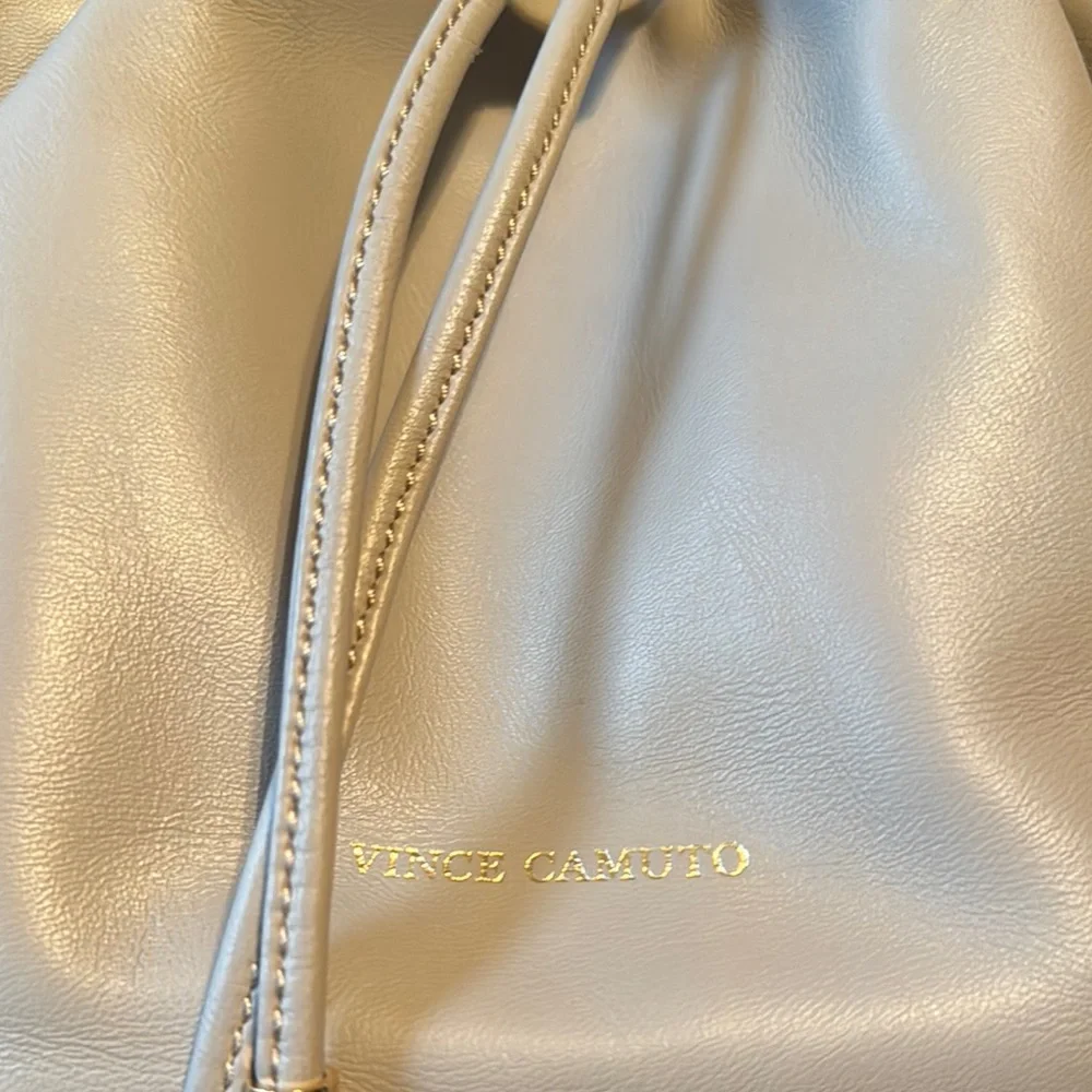 Vince Camuto Shoulder Bag with Drawstring Closure and Fringe Detail w Dustbag - Picture 2 of 10